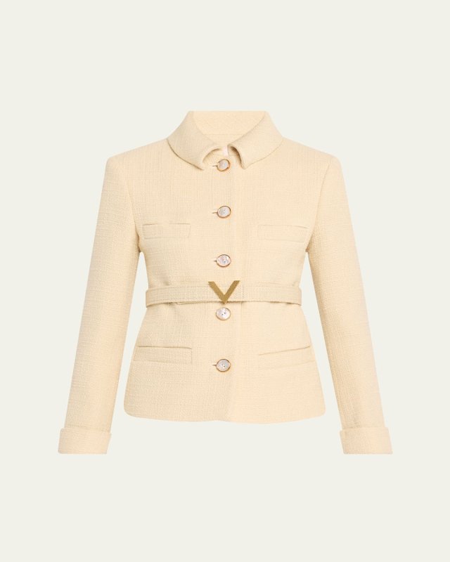 Belted Logo Cropped Wool Jacket